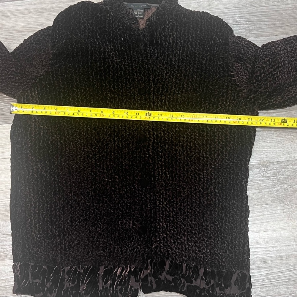 Silkland sweater jacket sz Medium brown Crinkle Knit / Decorative Cuffs - Picture 6 of 7